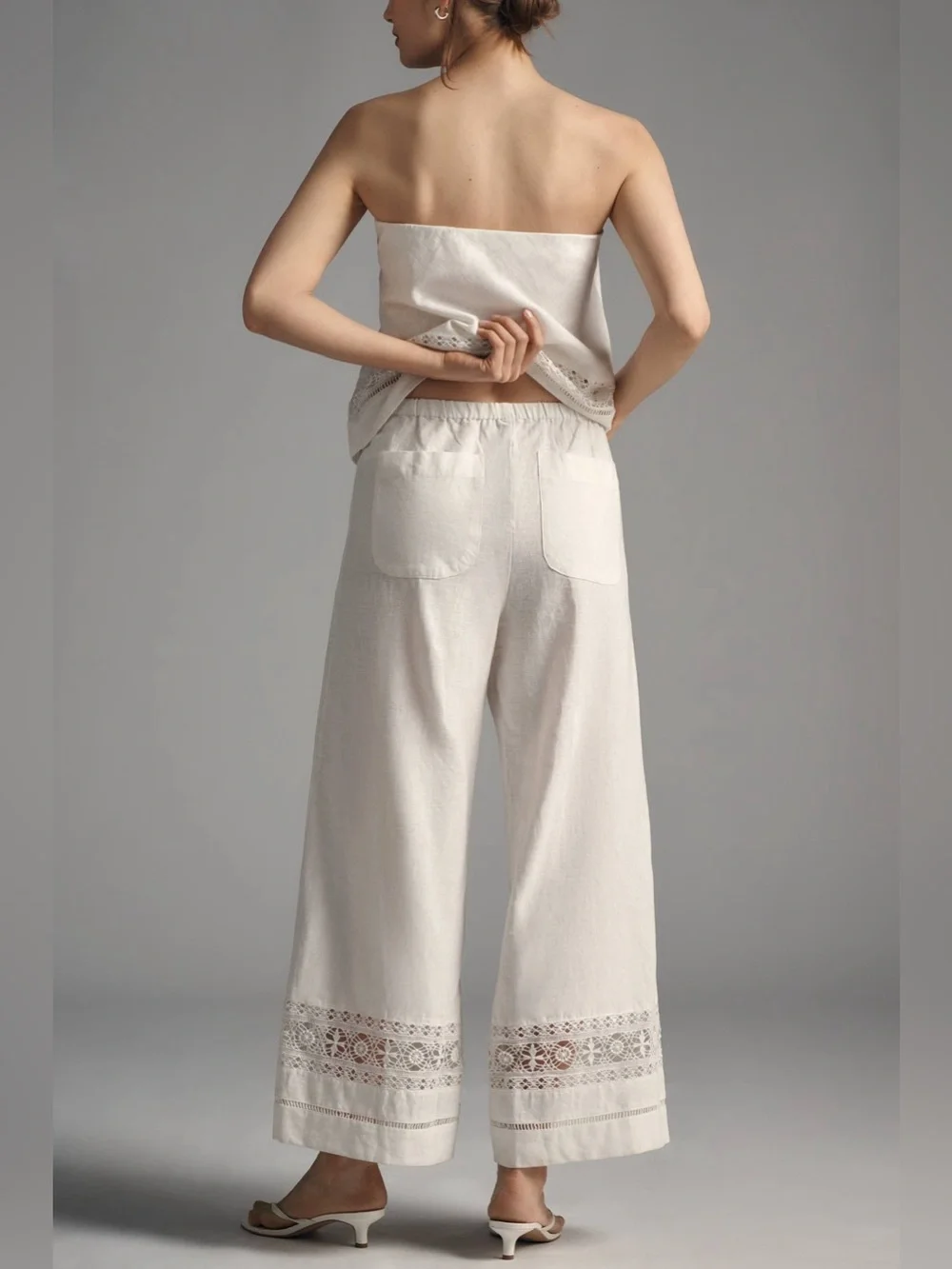 Anthropologie - RARE White Linen Lace Pull-On Pants